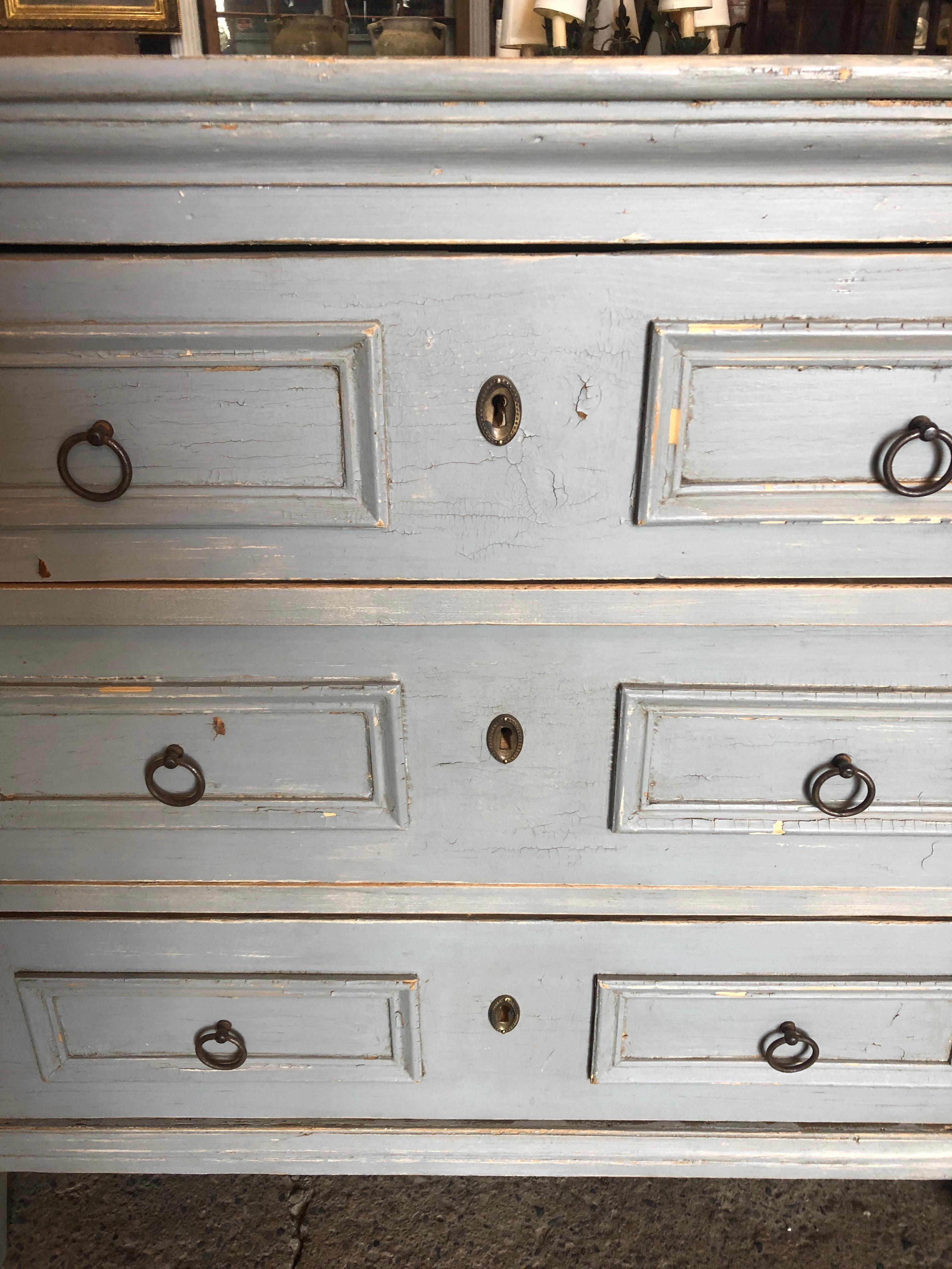 Swedish Blue Gray Gustavian Chest of Drawers Commode  In Excellent Condition In Hopewell, NJ