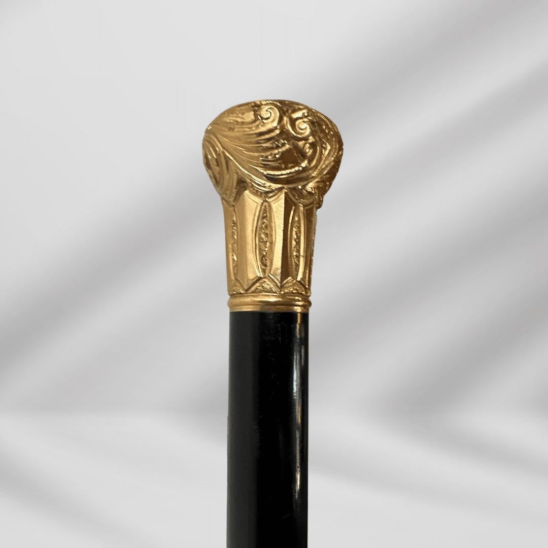 Women's or Men's Elegant Antique Carved Gold Plate Knob Handle Best Halifax Walking Stick Cane For Sale
