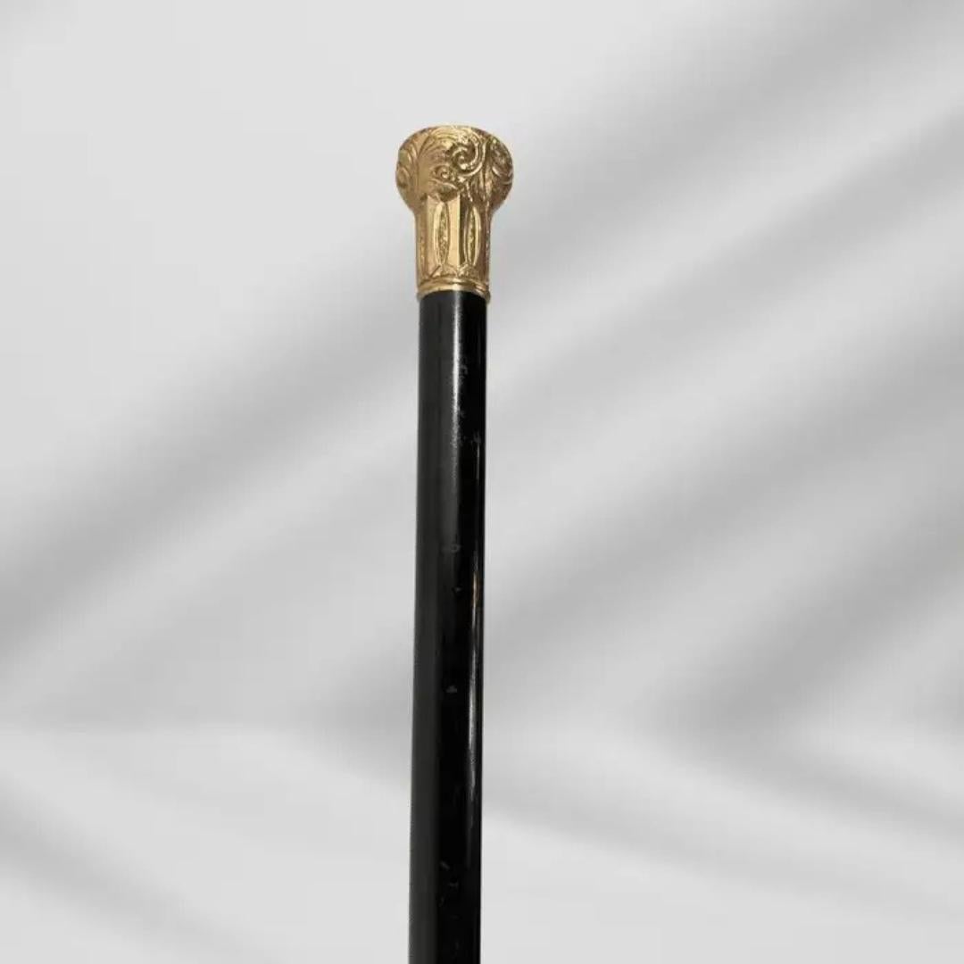 Elegant Antique Carved Gold Plate Knob Handle Best Halifax Walking Stick Cane For Sale 3