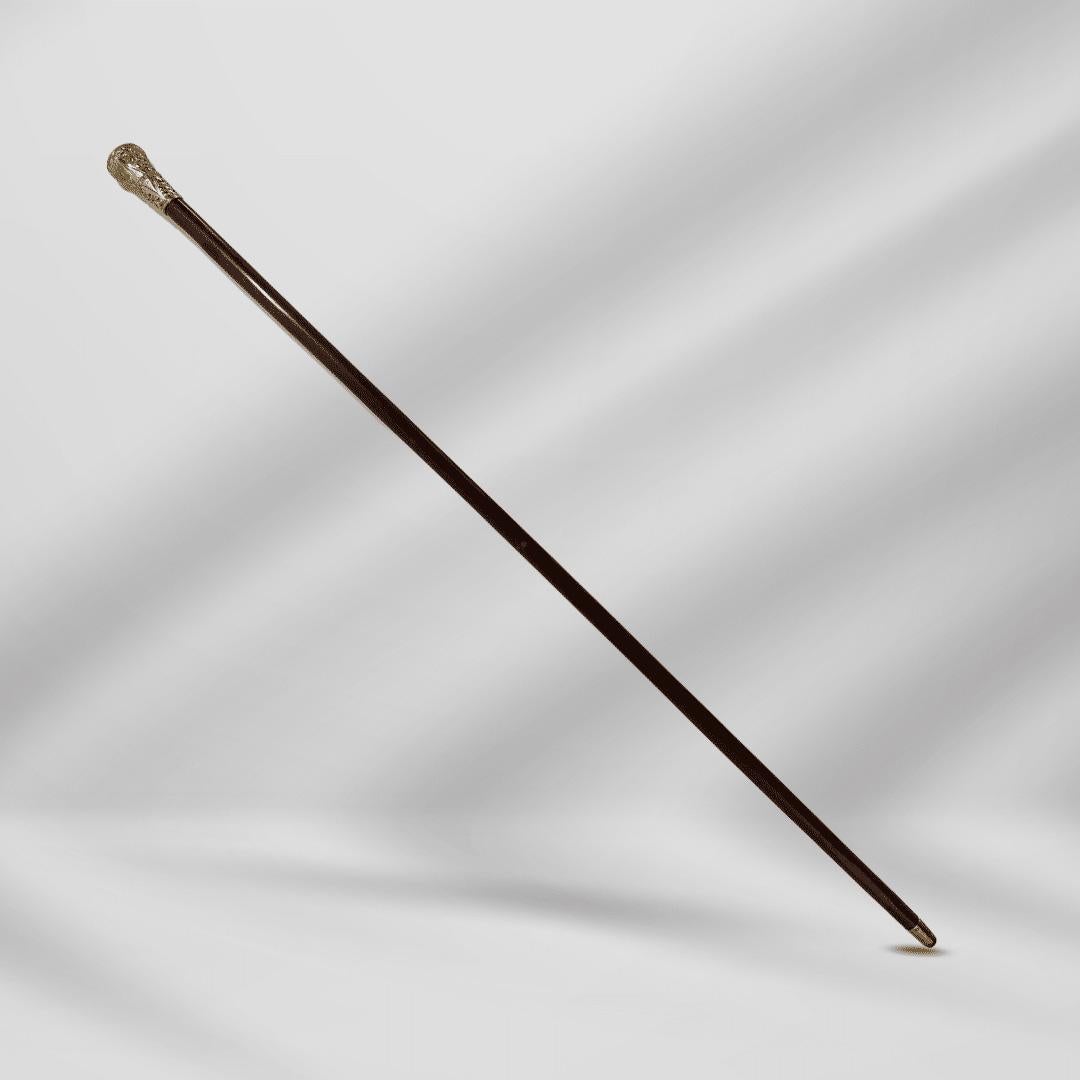 Elegante Bastón Antiguo Tallado en Oro Mango de Pomo Bastón Único Marrón en venta 1