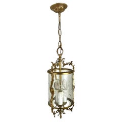 Elegant Antique Ceiling Lantern In Glass and Gilt Brass, France