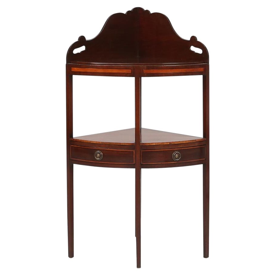 Elegante mobile d'angolo antico con intarsio in legno e 2 cassetti, Francia, 1850 ca. 1850 in vendita
