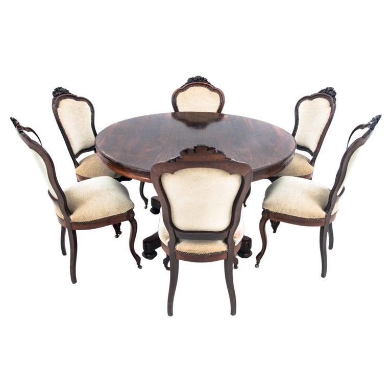 Elegant Antique Dining Room Set Table with 6 chairs For Sale at 1stDibs