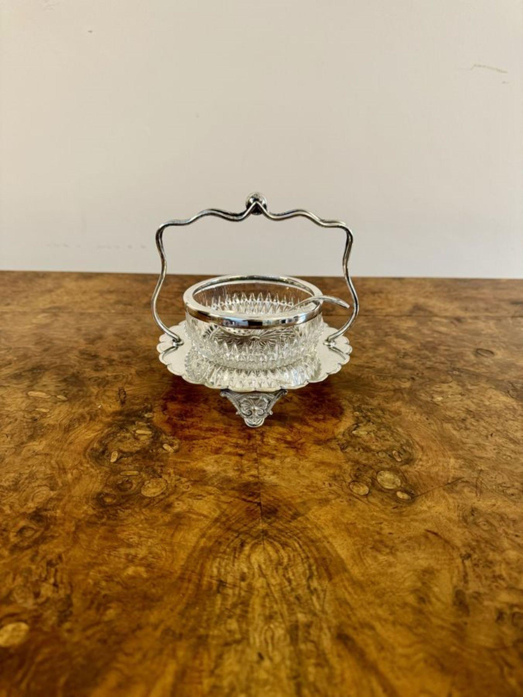 20th Century Elegant antique Edwardian silver plated jam pot and spoon  For Sale
