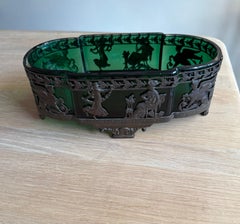 Elegante antike Jardinière im Empire-Stil mit originaler grüner Glasabdeckung