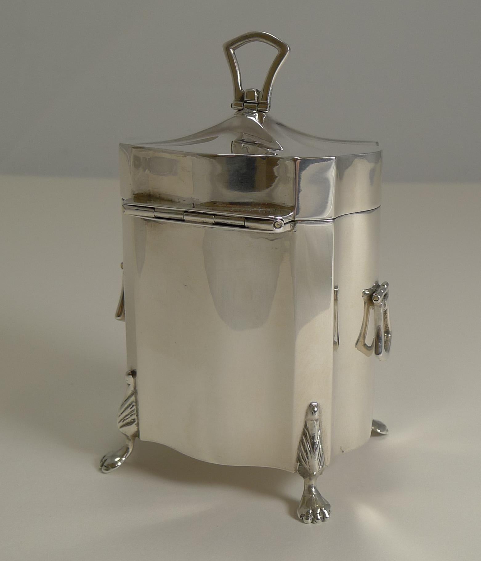 Elegant Antique English Sterling Silver Tea Caddy, 1906 1