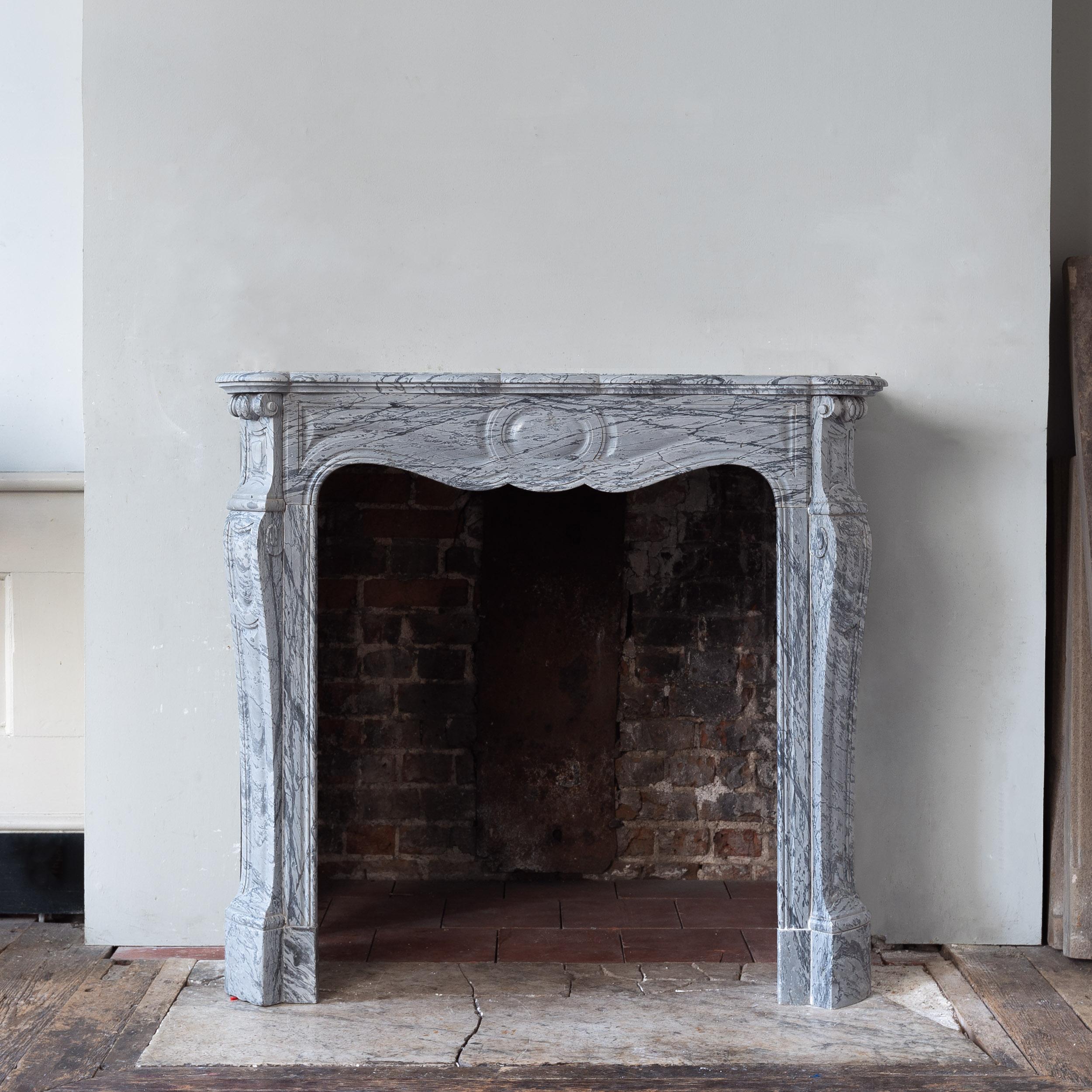 Elegant Antique French Bardiglio Marble Pompadour Fireplace For Sale 12