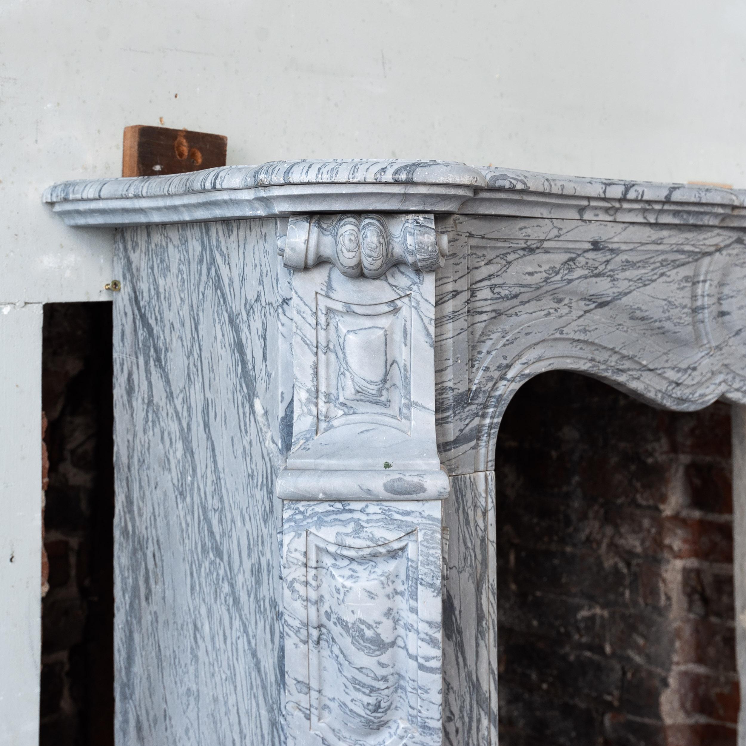 Elegant Antique French Bardiglio Marble Pompadour Fireplace For Sale 1
