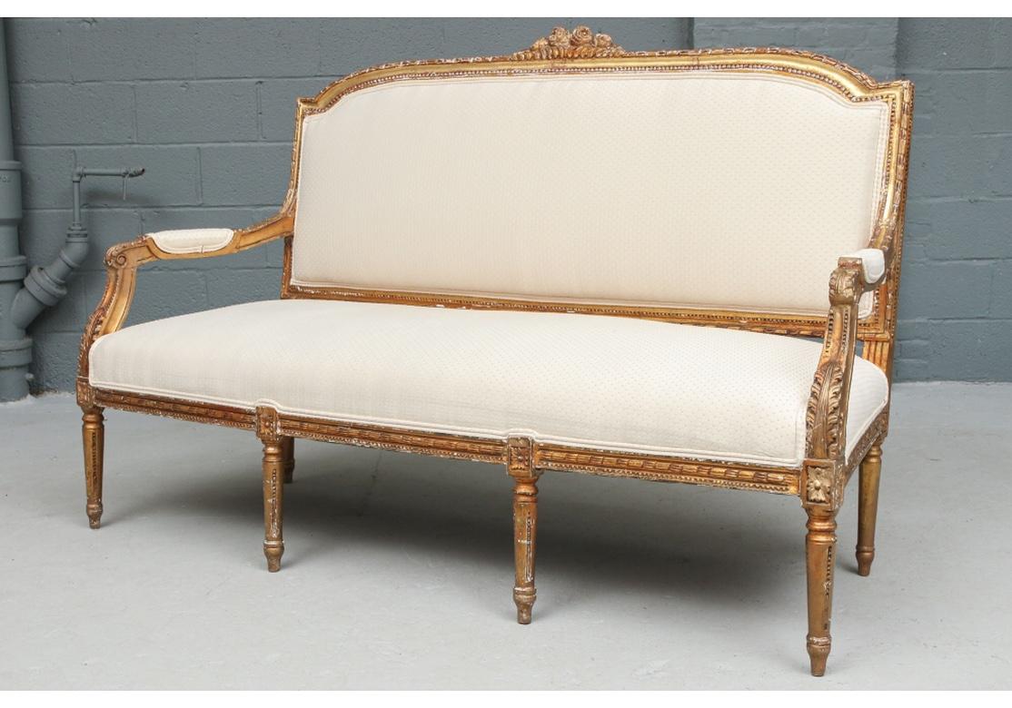 Elegant Antique French Carved and Gilt Settee in Louis XVI Style 5