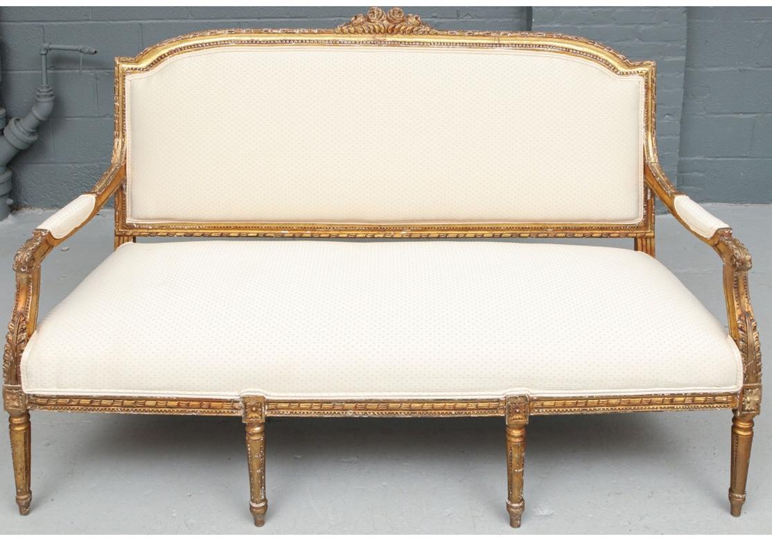 Elegant Antique French Carved and Gilt Settee in Louis XVI Style 6