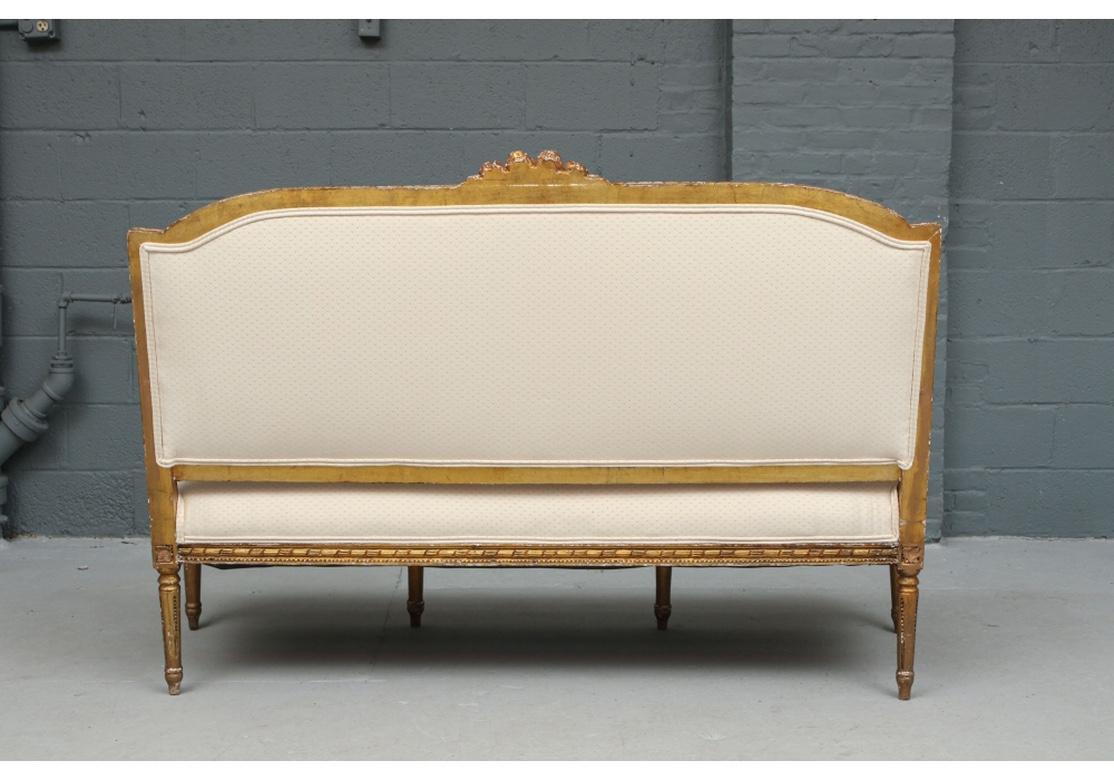 Elegant Antique French Carved and Gilt Settee in Louis XVI Style 1