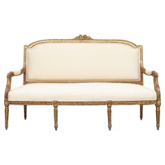 Elegant Antique French Carved and Gilt Settee in Louis XVI Style