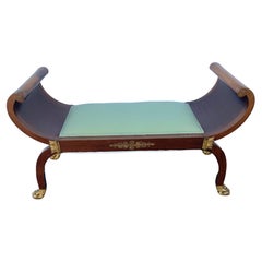 Elegant Antique French Carved Wood Recamier Bench with Bronze Mounts