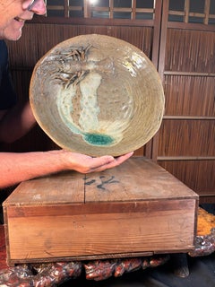 Elegant Antique Hand-Painted Relief Lobster Large Charger Suiban , Signed Box