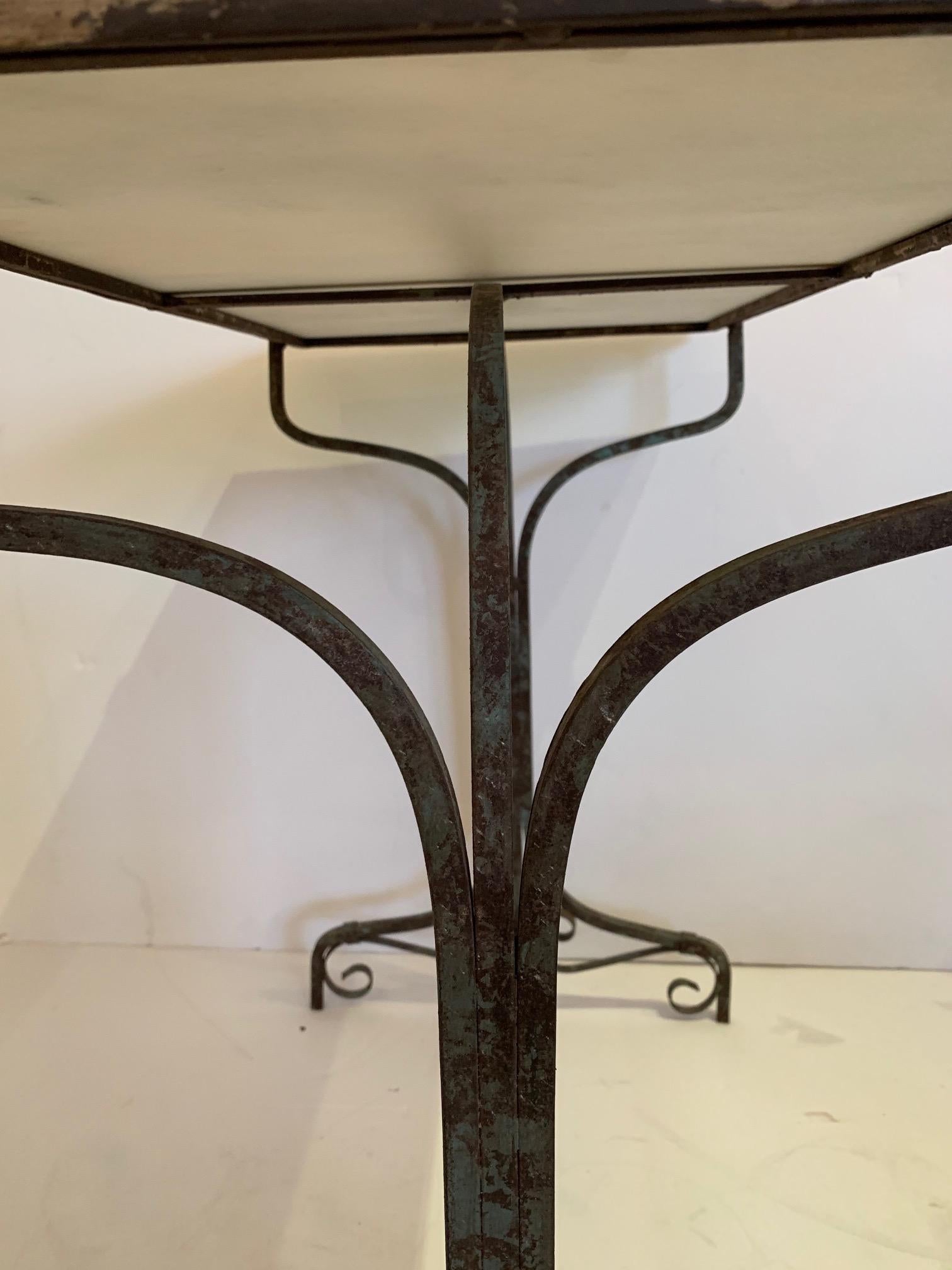 French Elegant Antique Iron and Marble Small Bistro Table Console