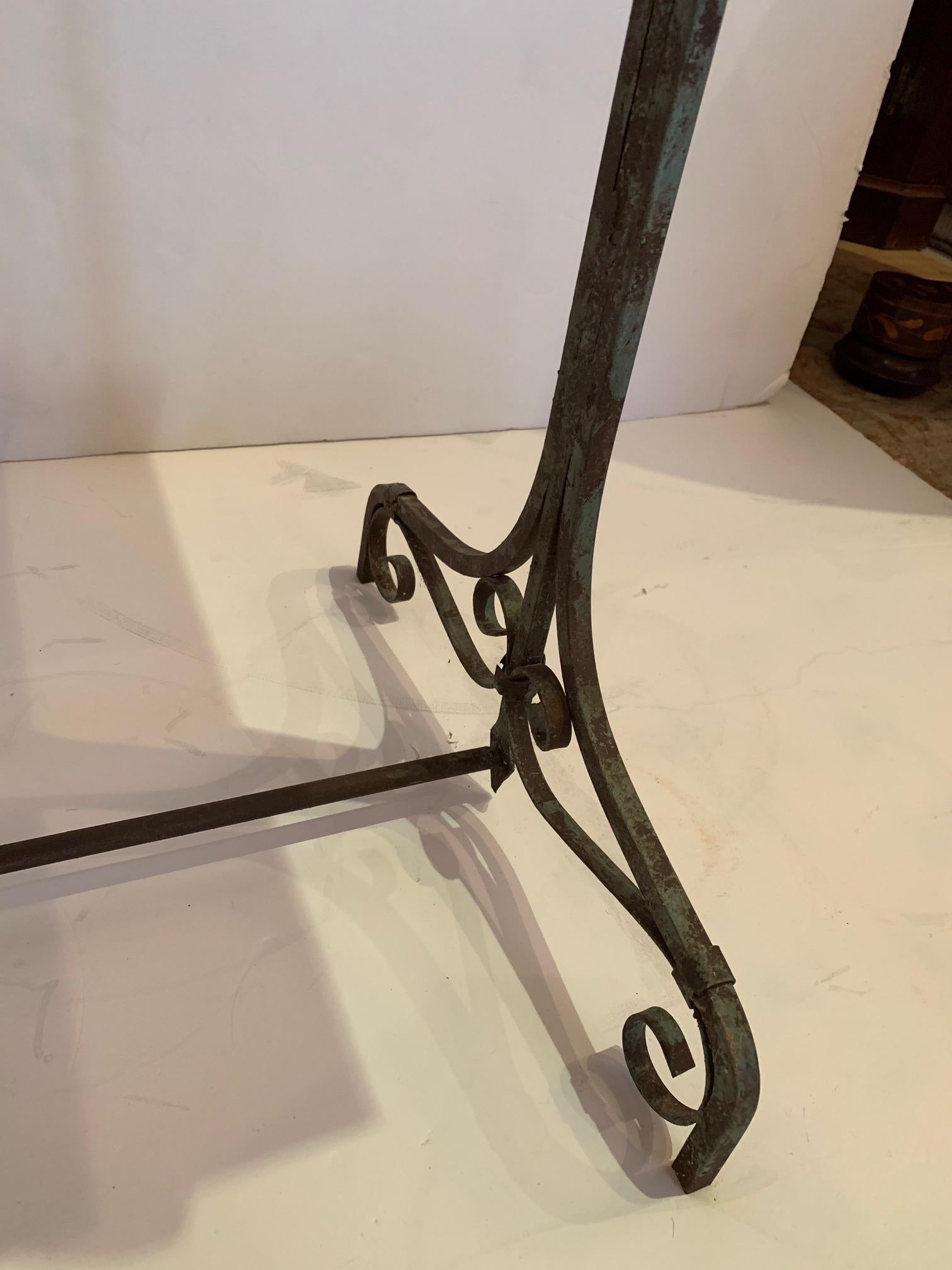 Elegant Antique Iron and Marble Small Bistro Table Console In Distressed Condition In Hopewell, NJ