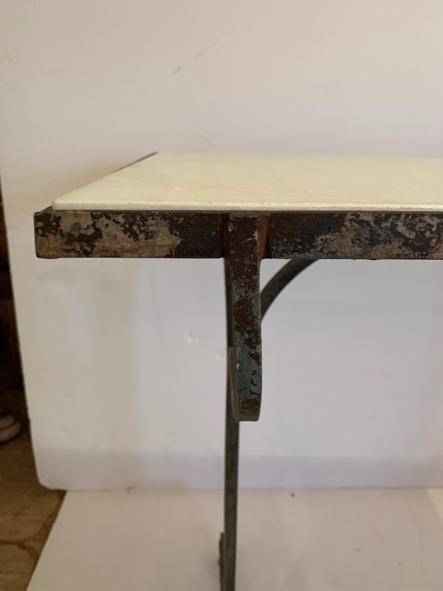 Elegant Antique Iron and Marble Small Bistro Table Console 2