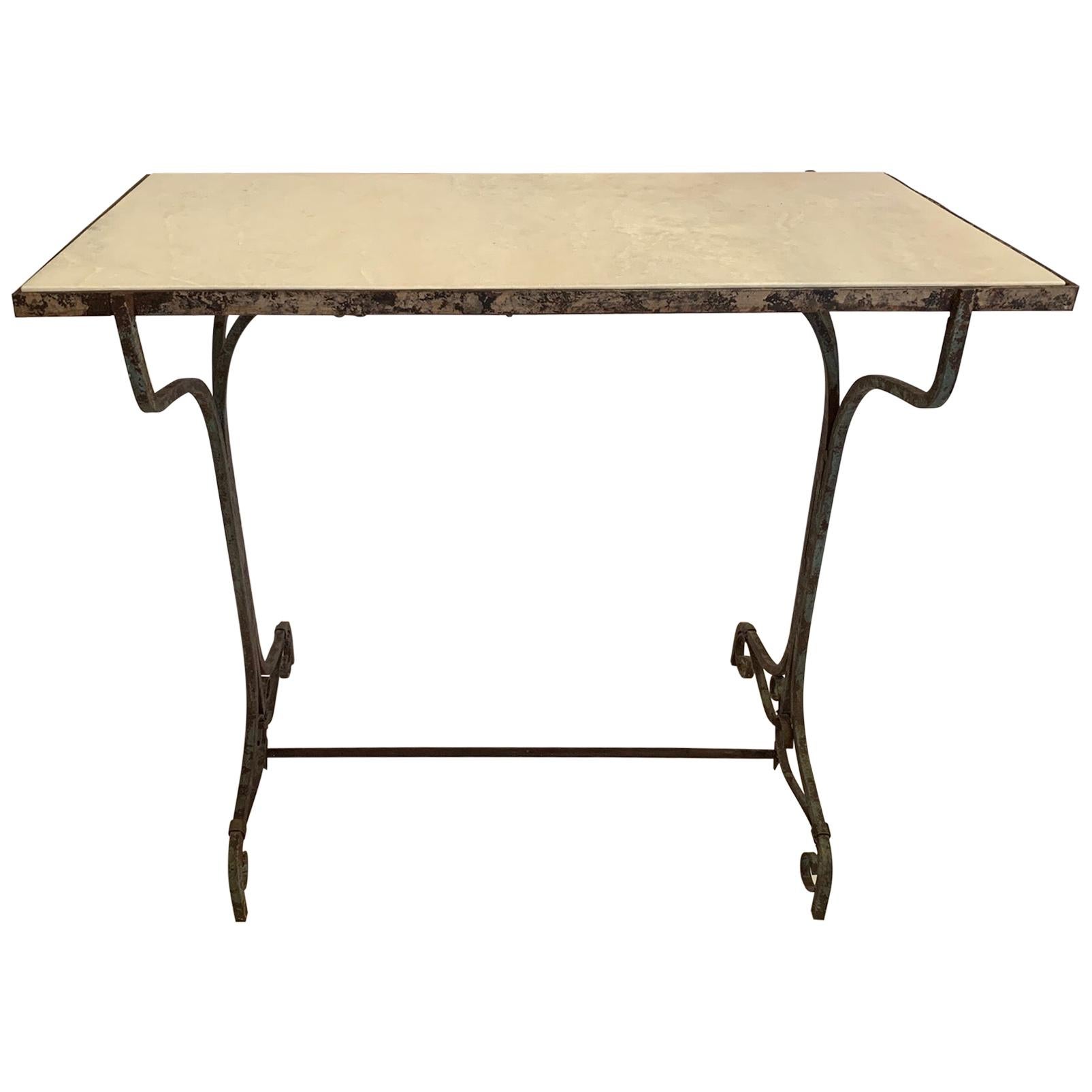 Elegant Antique Iron and Marble Small Bistro Table Console