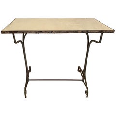 Élégante petite table bistro console en fer ancien et marbre