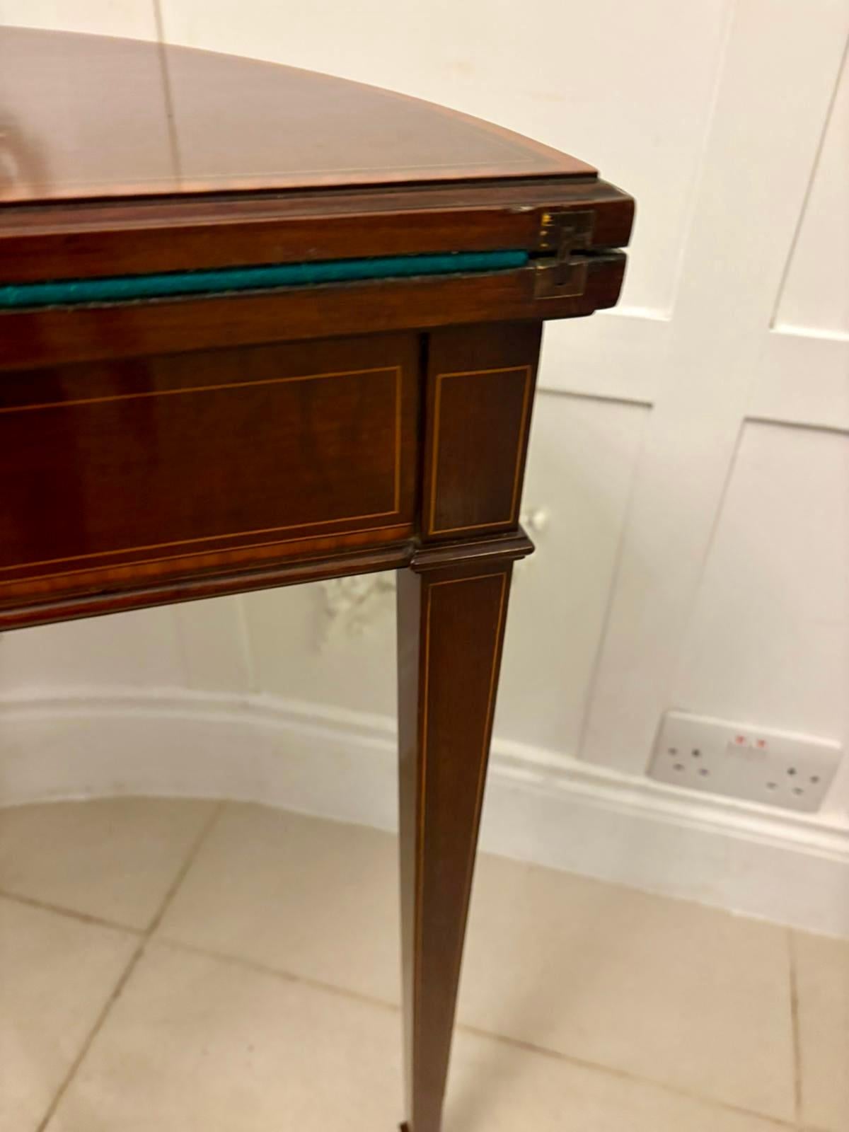Late Victorian Elegant Antique Mahogany and Satinwood Inlaid Demi-Lune Card/Console Table For Sale