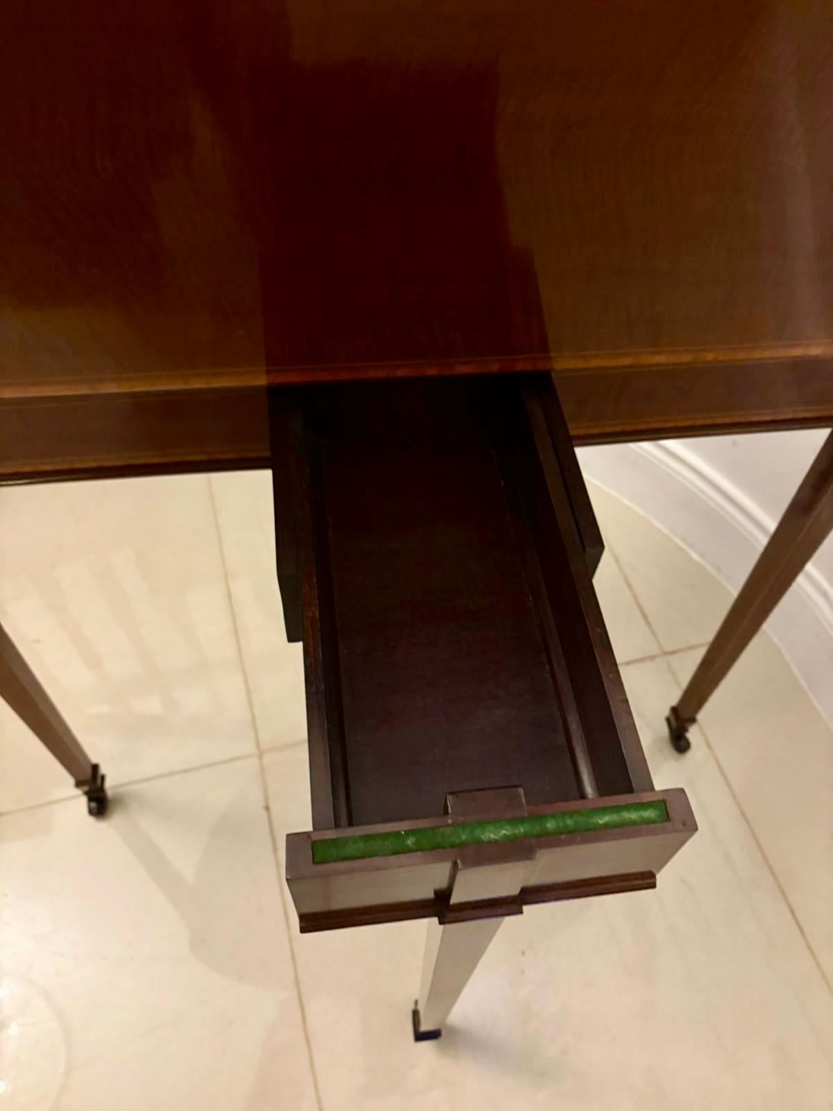 English Elegant Antique Mahogany and Satinwood Inlaid Demi-Lune Card/Console Table For Sale