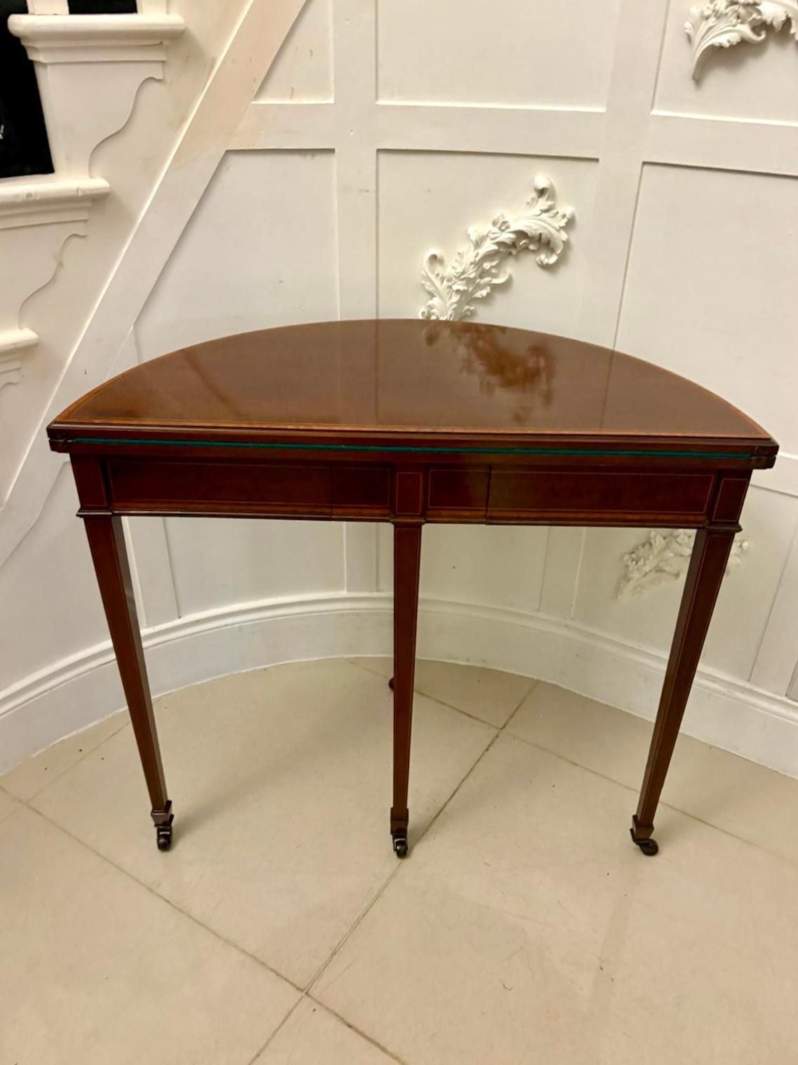 Elegant Antique Mahogany and Satinwood Inlaid Demi-Lune Card/Console Table In Good Condition For Sale In Suffolk, GB