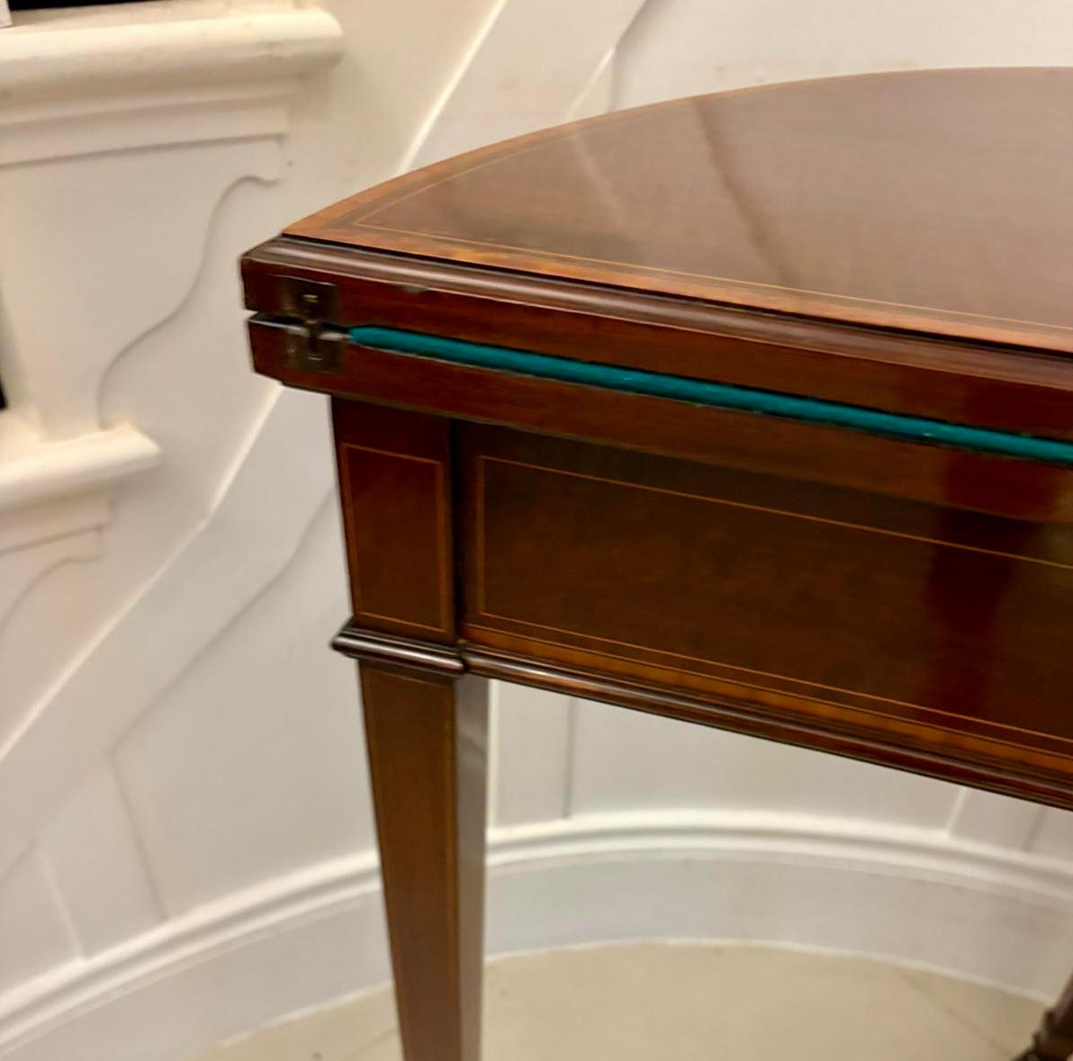 19th Century Elegant Antique Mahogany and Satinwood Inlaid Demi-Lune Card/Console Table For Sale