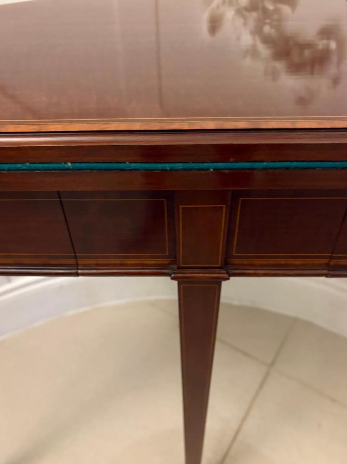 Elegant Antique Mahogany and Satinwood Inlaid Demi-Lune Card/Console Table For Sale 1