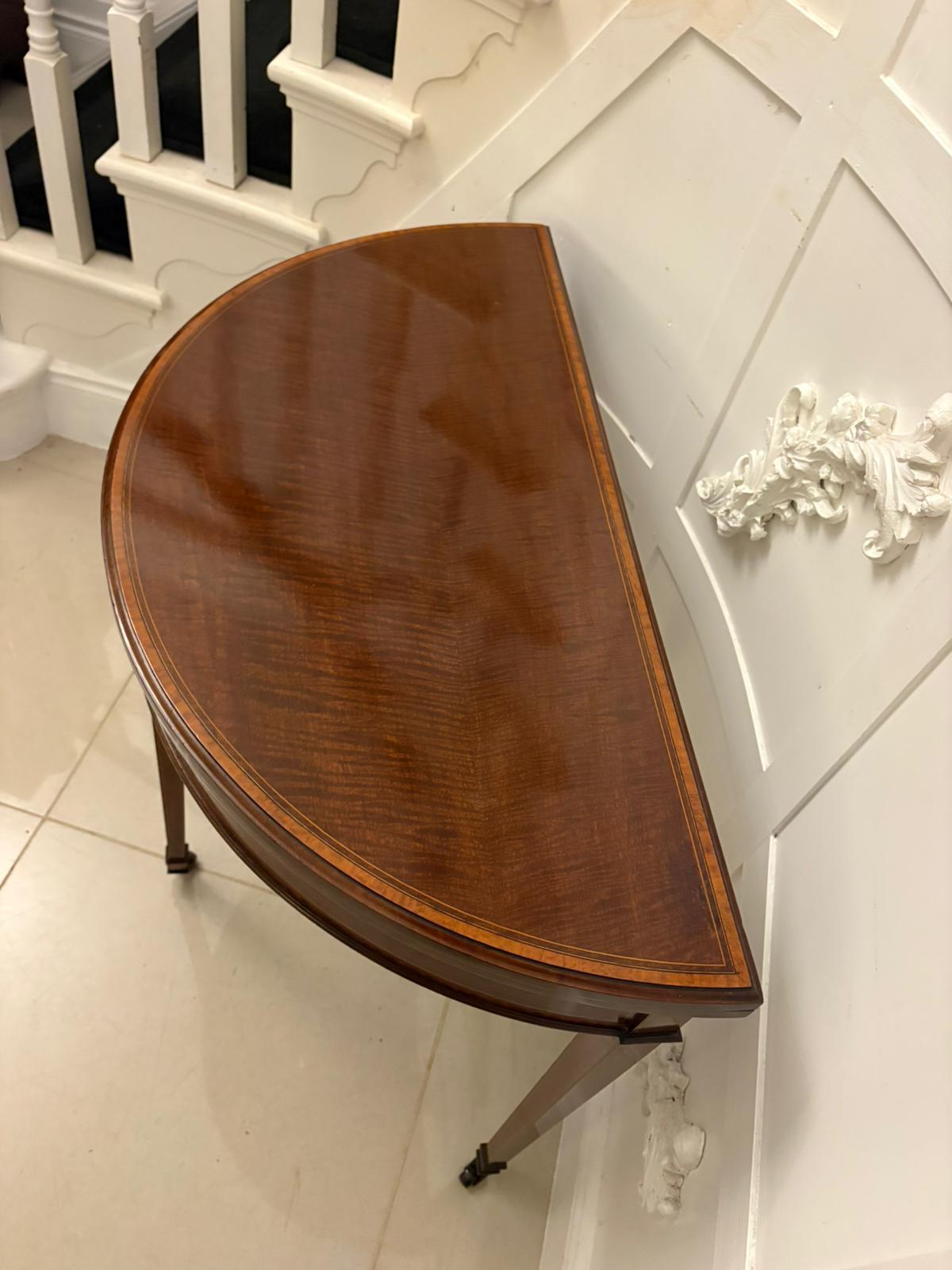 Elegant Antique Mahogany and Satinwood Inlaid Demi-Lune Card/Console Table For Sale 2
