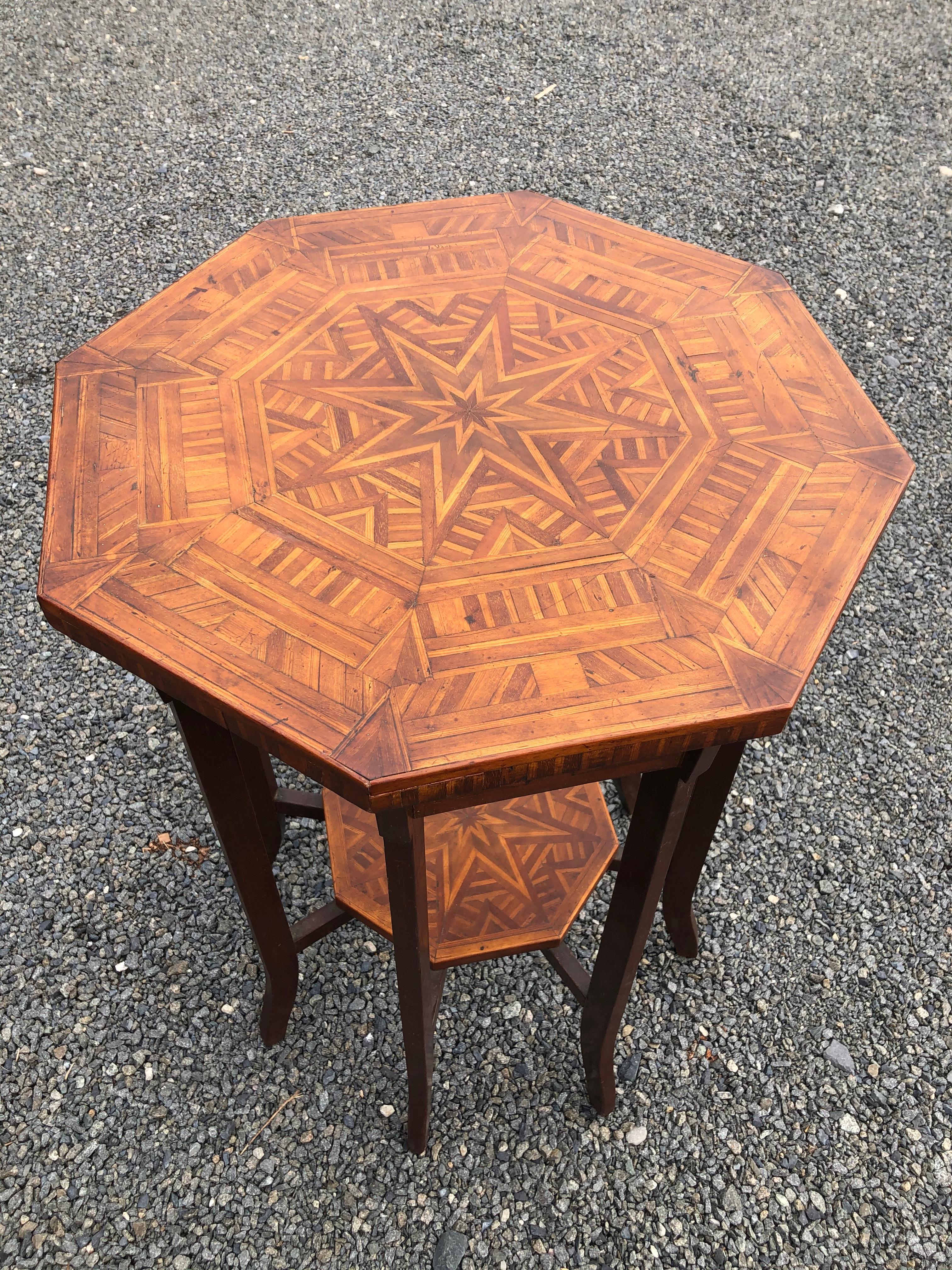 Elegant Antique Octagonal Side End Table with Inlaid Starburst Design 1