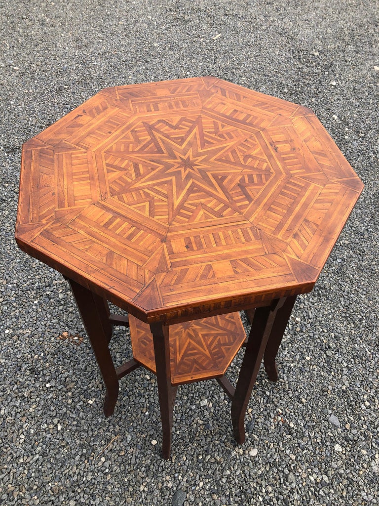 Elegant Antique Octagonal Side End Table with Inlaid Starburst Design