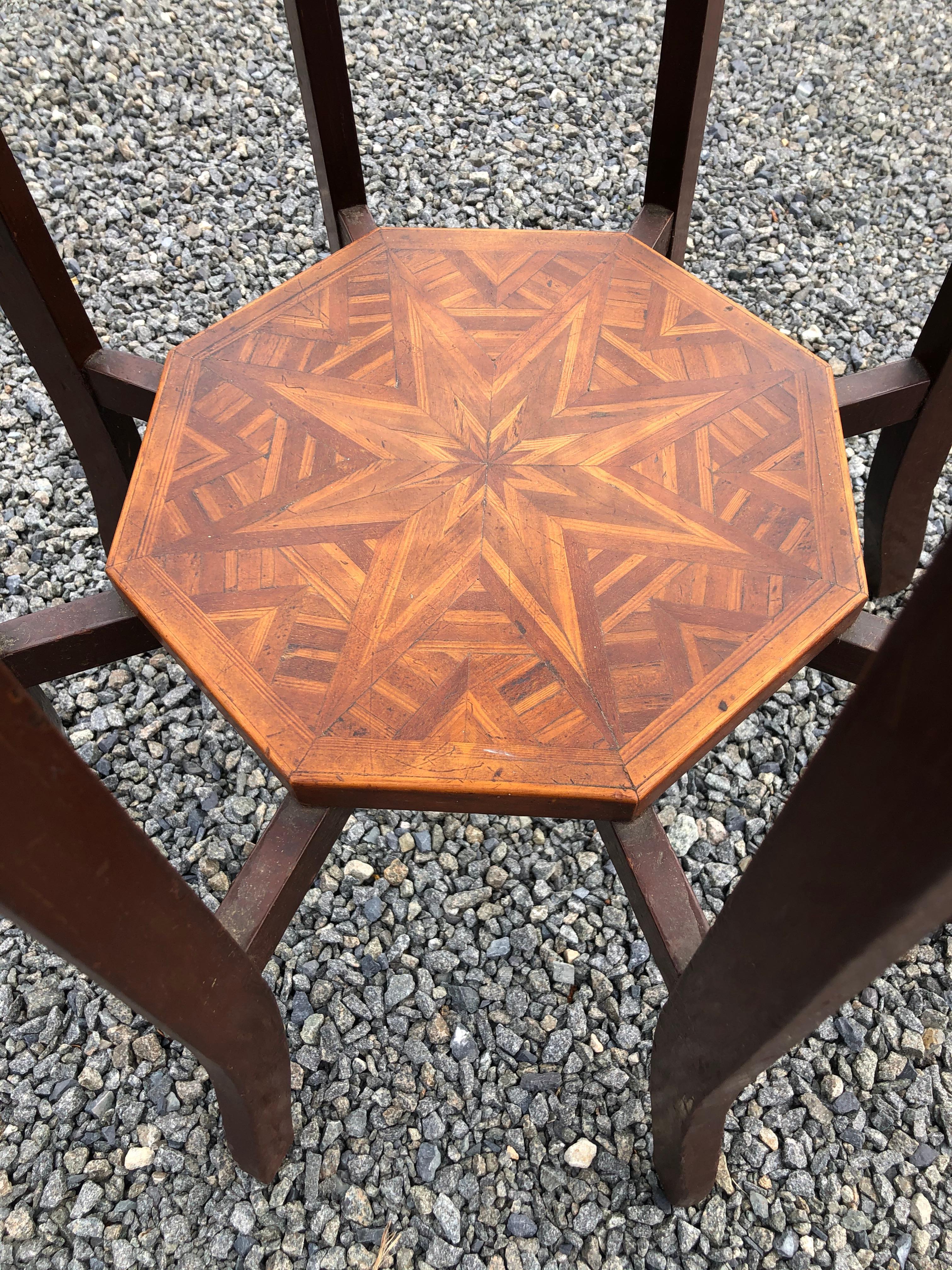 Elegant Antique Octagonal Side End Table with Inlaid Starburst Design 2