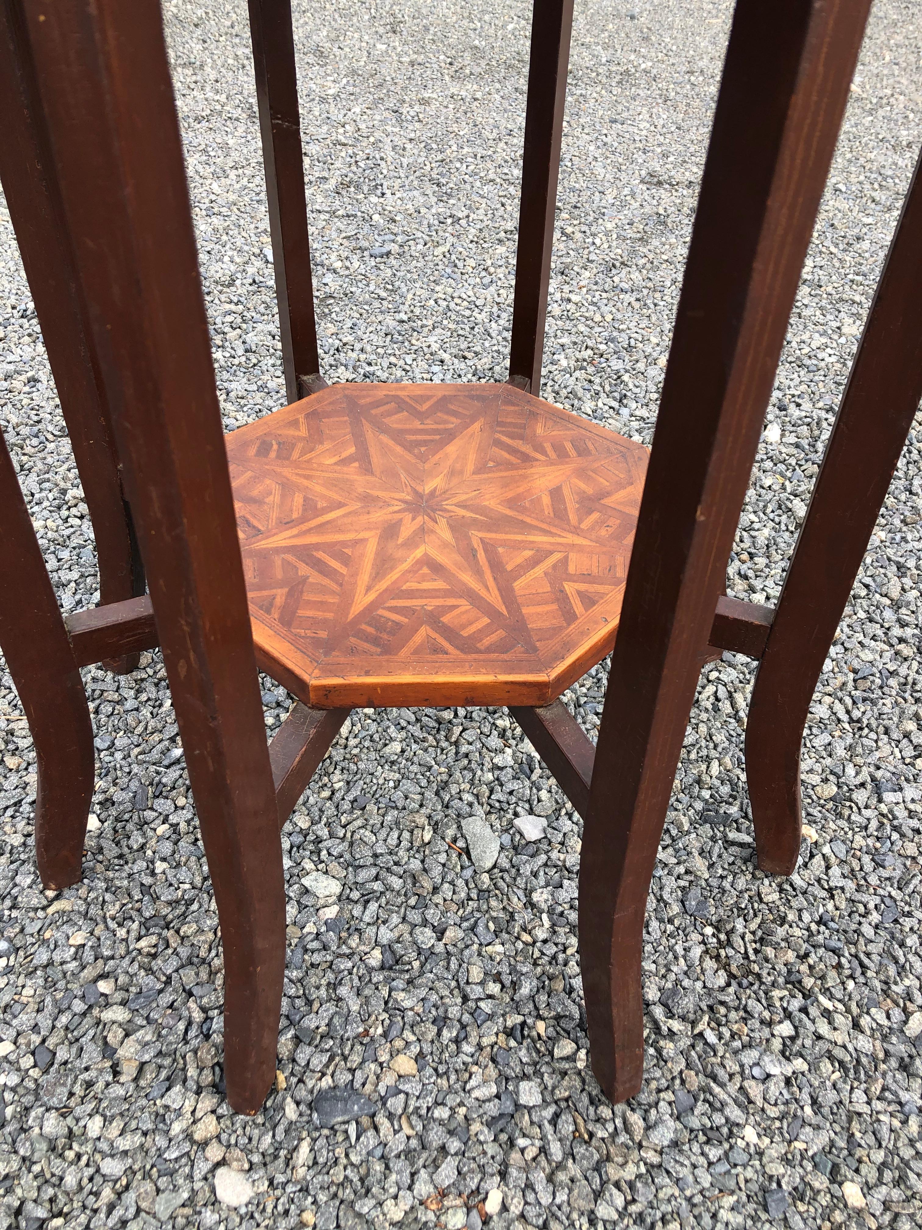 Elegant Antique Octagonal Side End Table with Inlaid Starburst Design 4