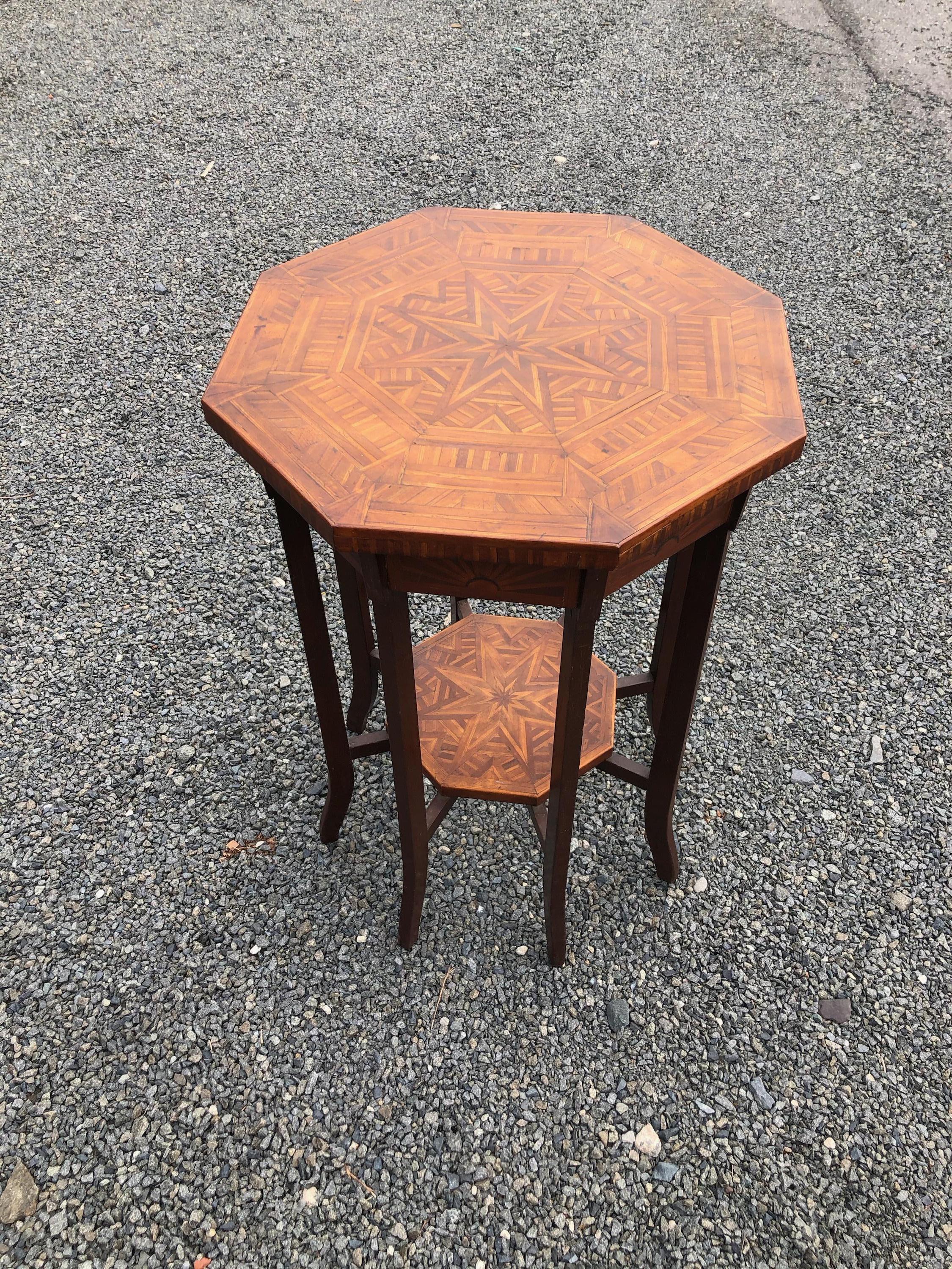 Elegant Antique Octagonal Side End Table with Inlaid Starburst Design 5