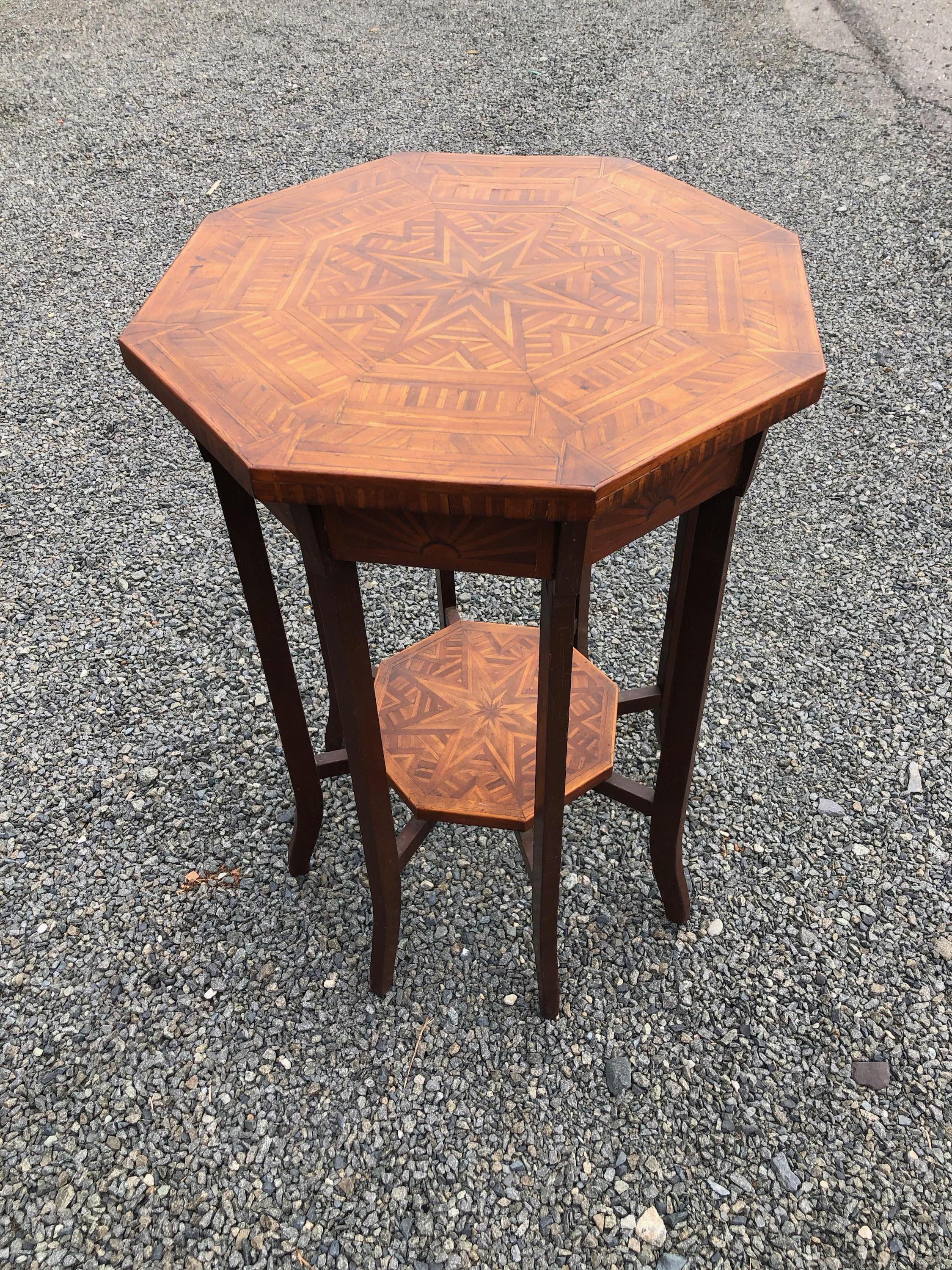 Inlay Elegant Antique Octagonal Side End Table with Inlaid Starburst Design