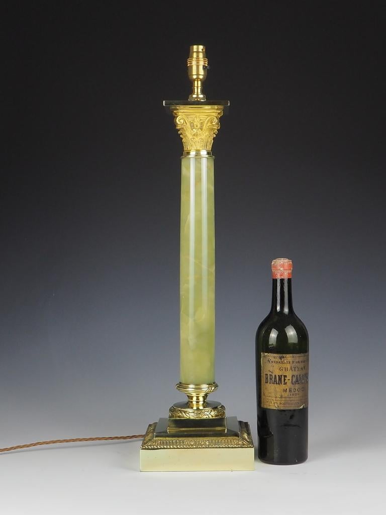 French Elegant Antique Oynx Corinthian Table Lamp For Sale
