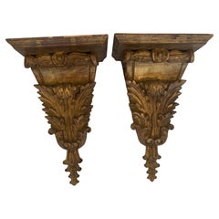 Elegant Antique Pair of Carved and Gilded French Wall Brackets