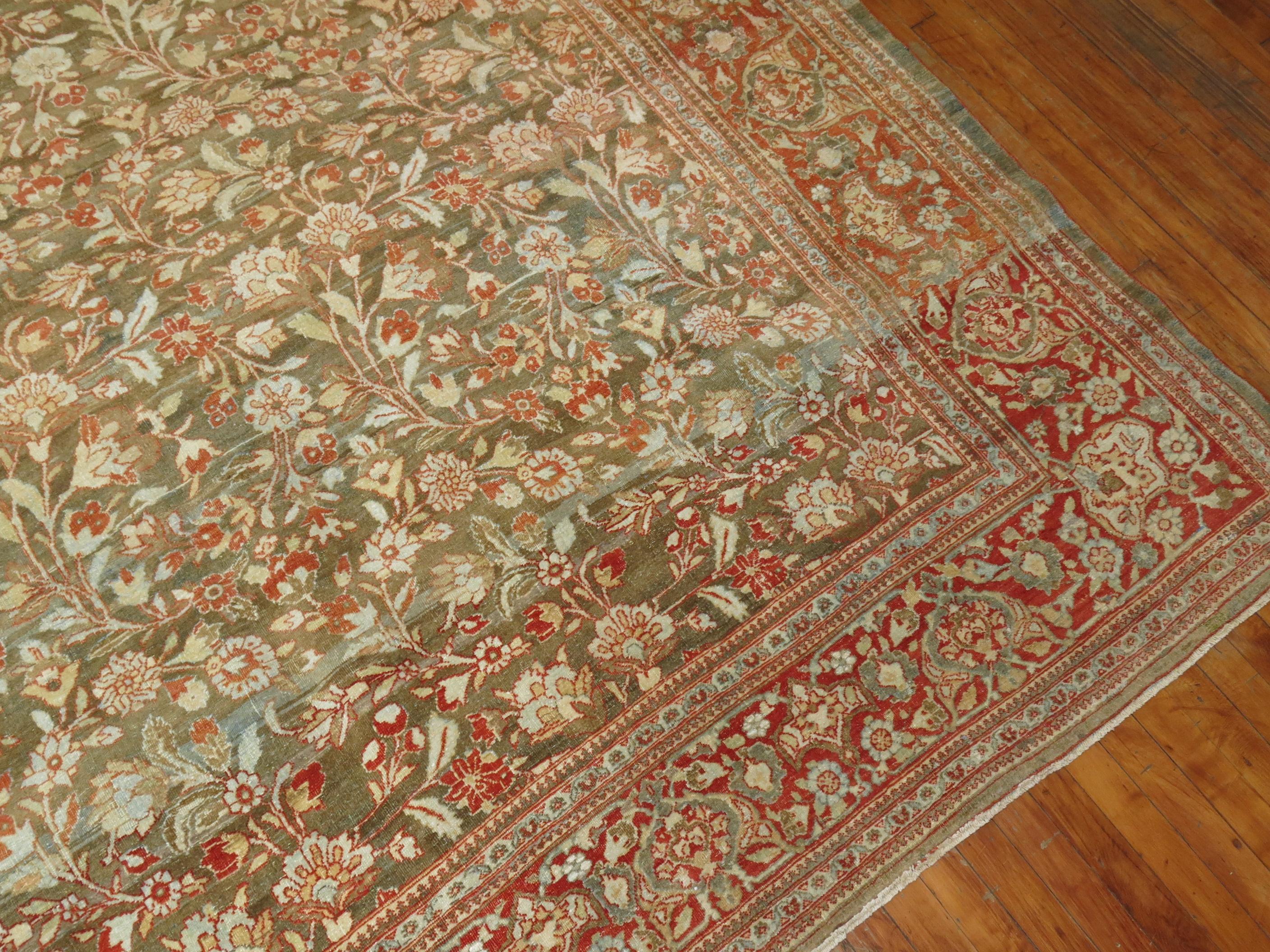 Elegant Antique Persian Room Size Tabriz Rug For Sale 3