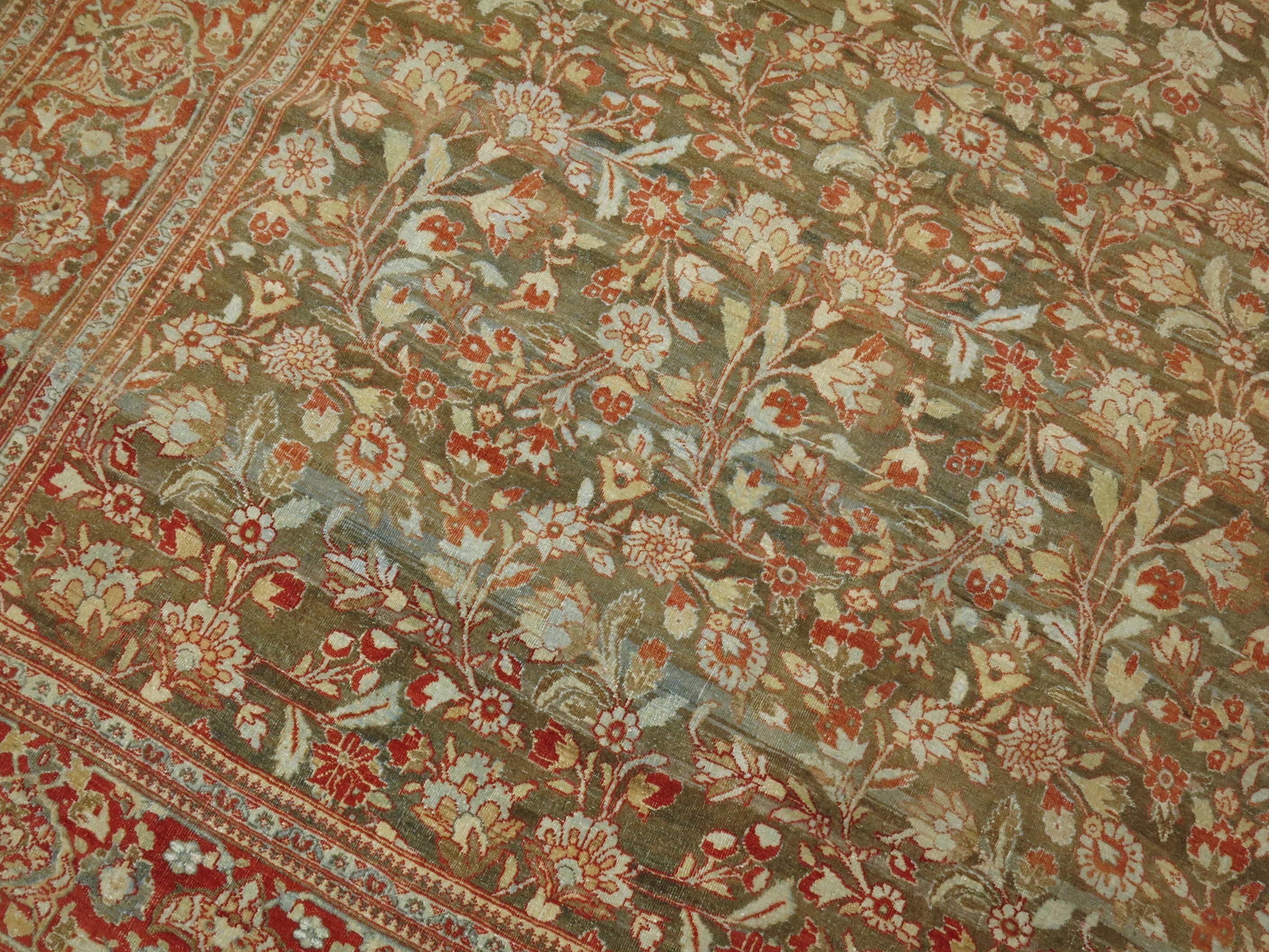 Elegant Antique Persian Room Size Tabriz Rug For Sale 4