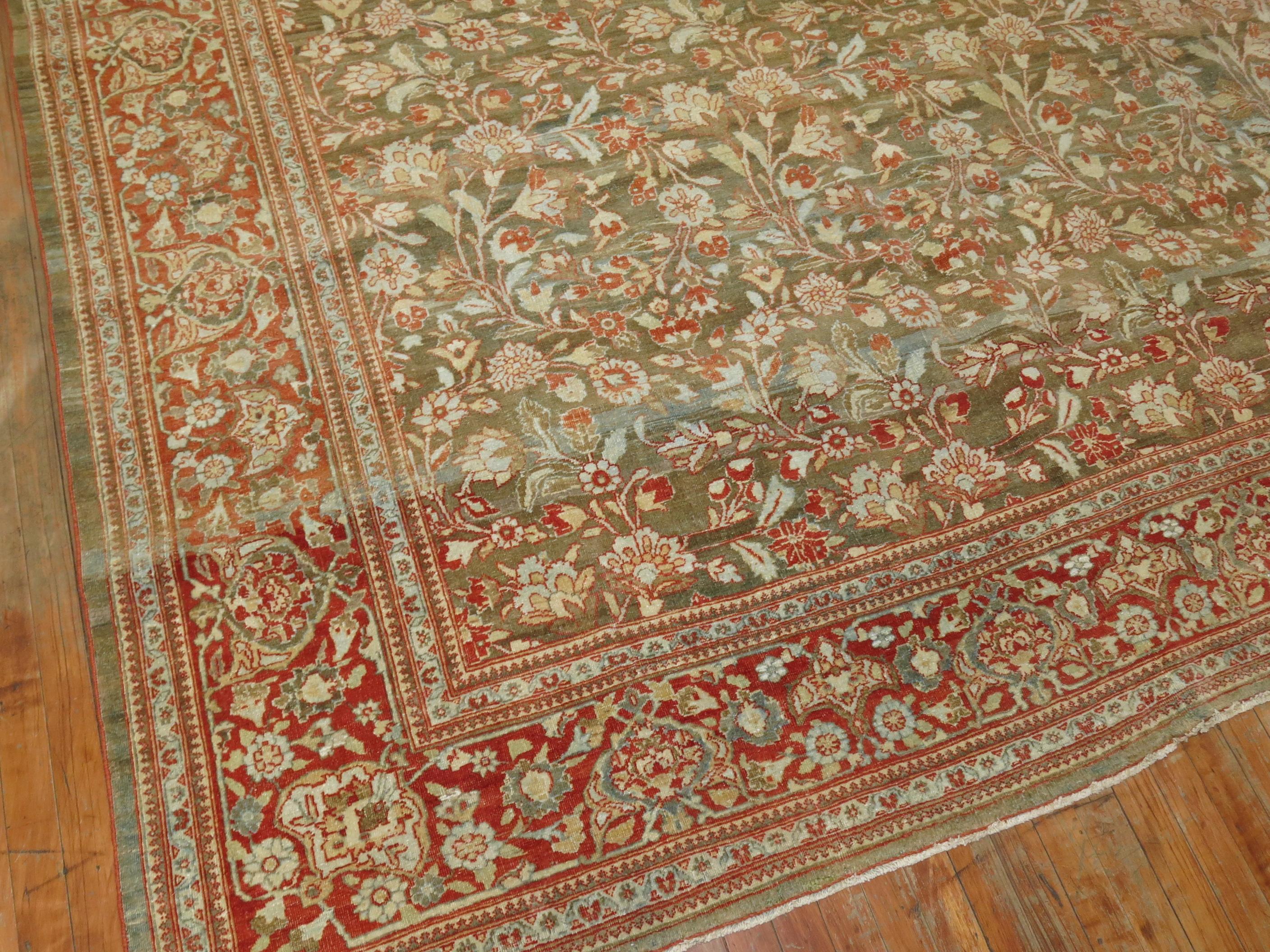 Elegant Antique Persian Room Size Tabriz Rug For Sale 5