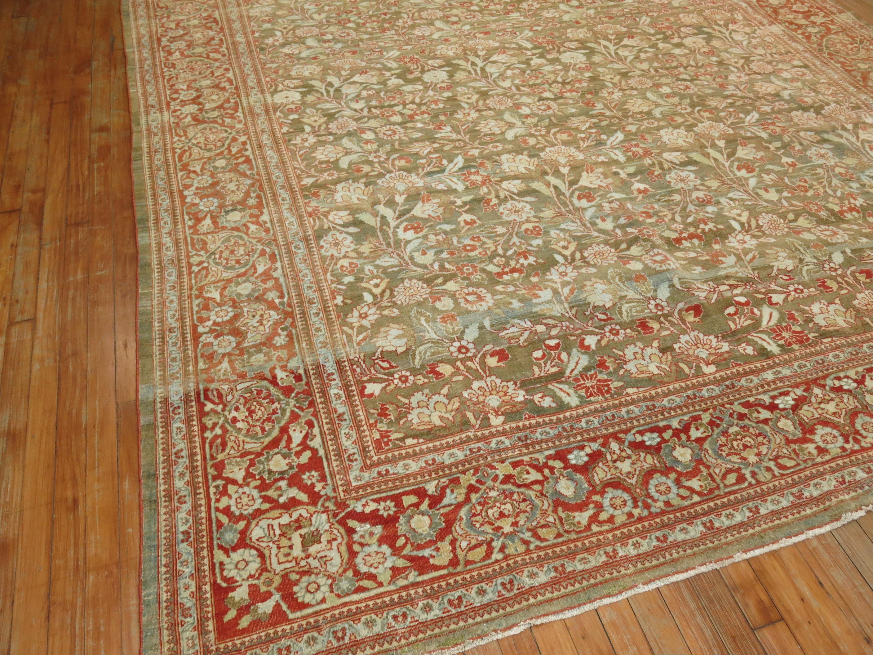 Wool Elegant Antique Persian Room Size Tabriz Rug For Sale