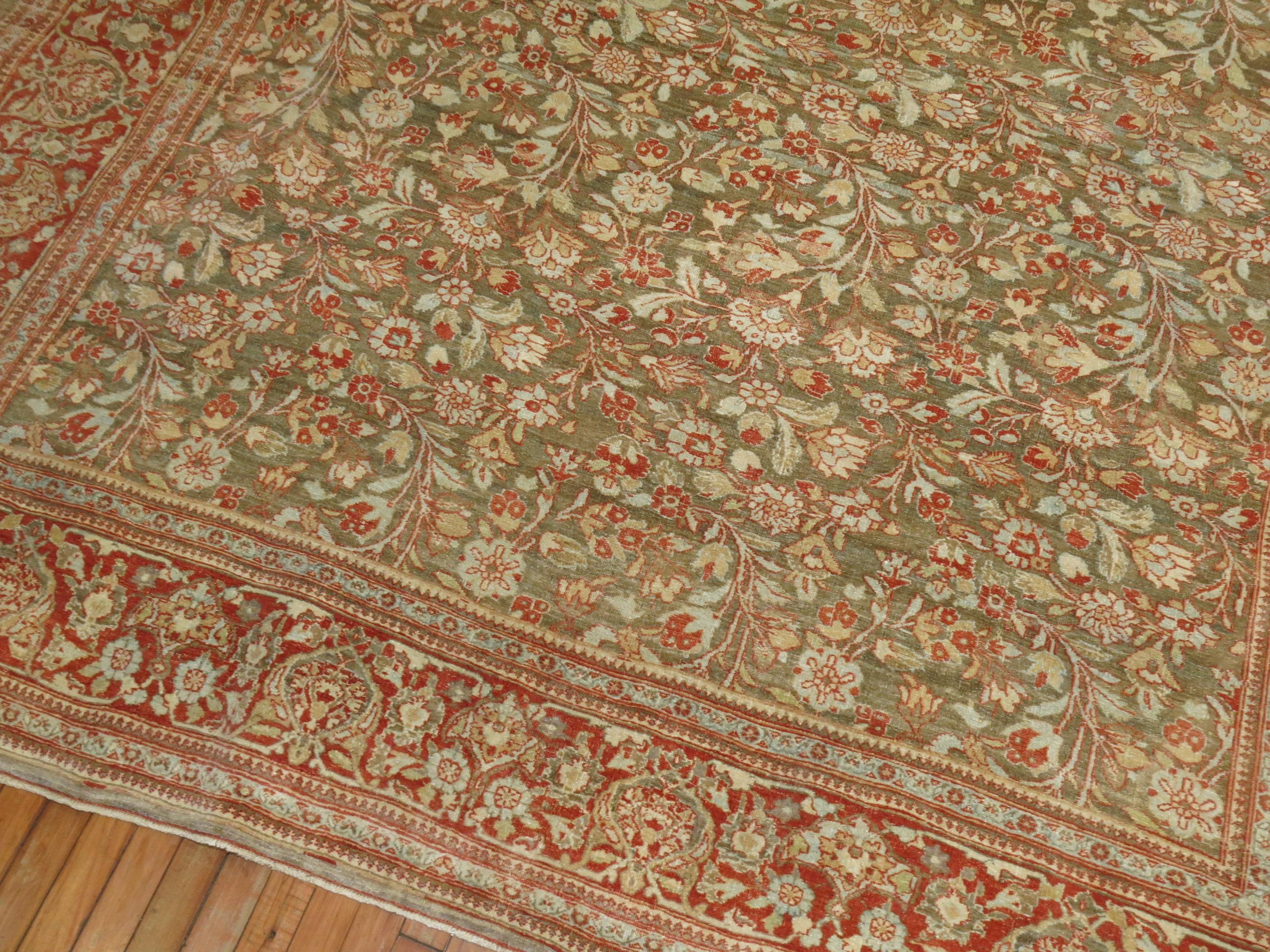 Elegant Antique Persian Room Size Tabriz Rug For Sale 1