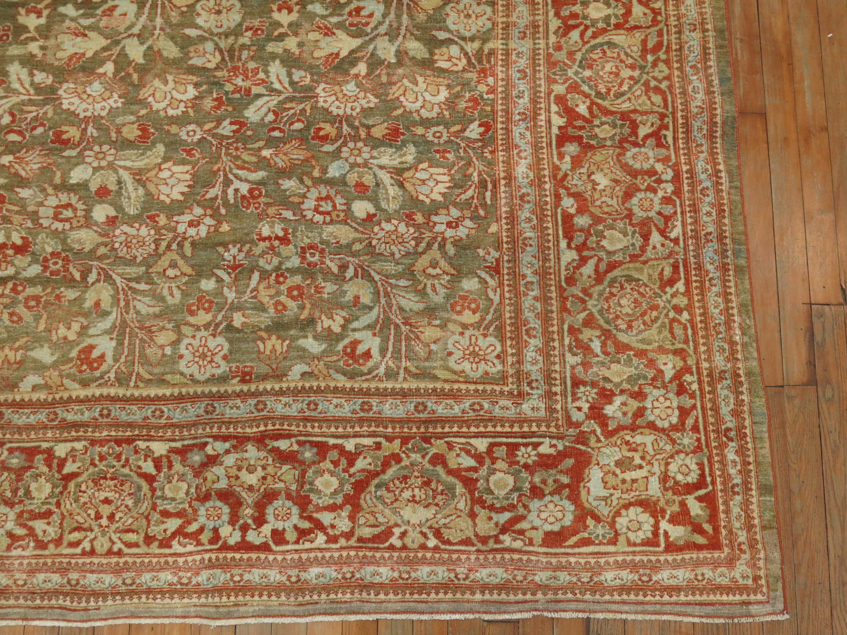 Elegant Antique Persian Room Size Tabriz Rug For Sale 2