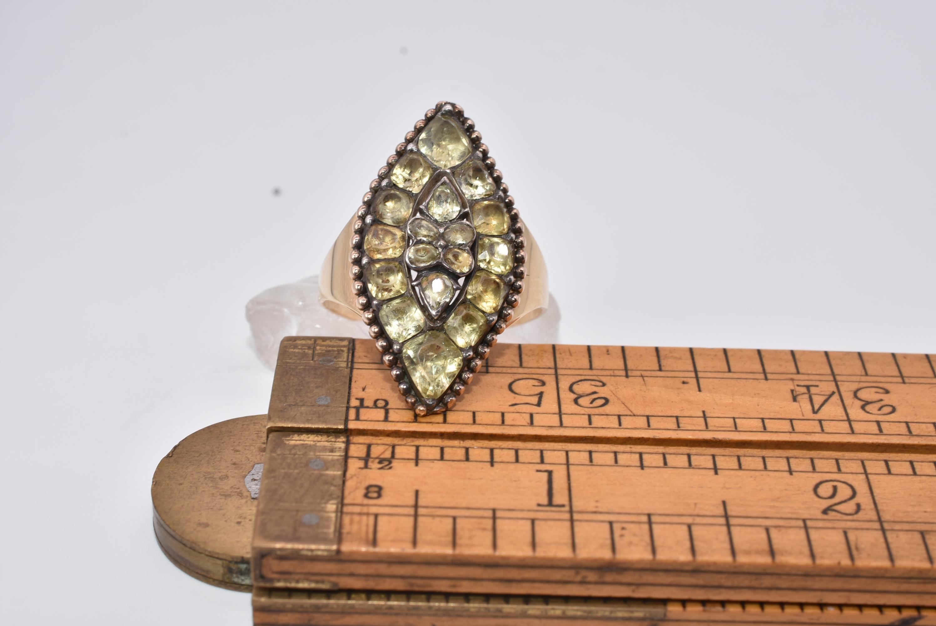 Marquise Cut Elegant Antique Portuguese Chrysoberyl Gold Ring For Sale