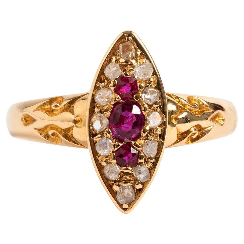 Marquise Ruby with Diamond Ring Set in 18 Karat Gold Settings For Sale ...