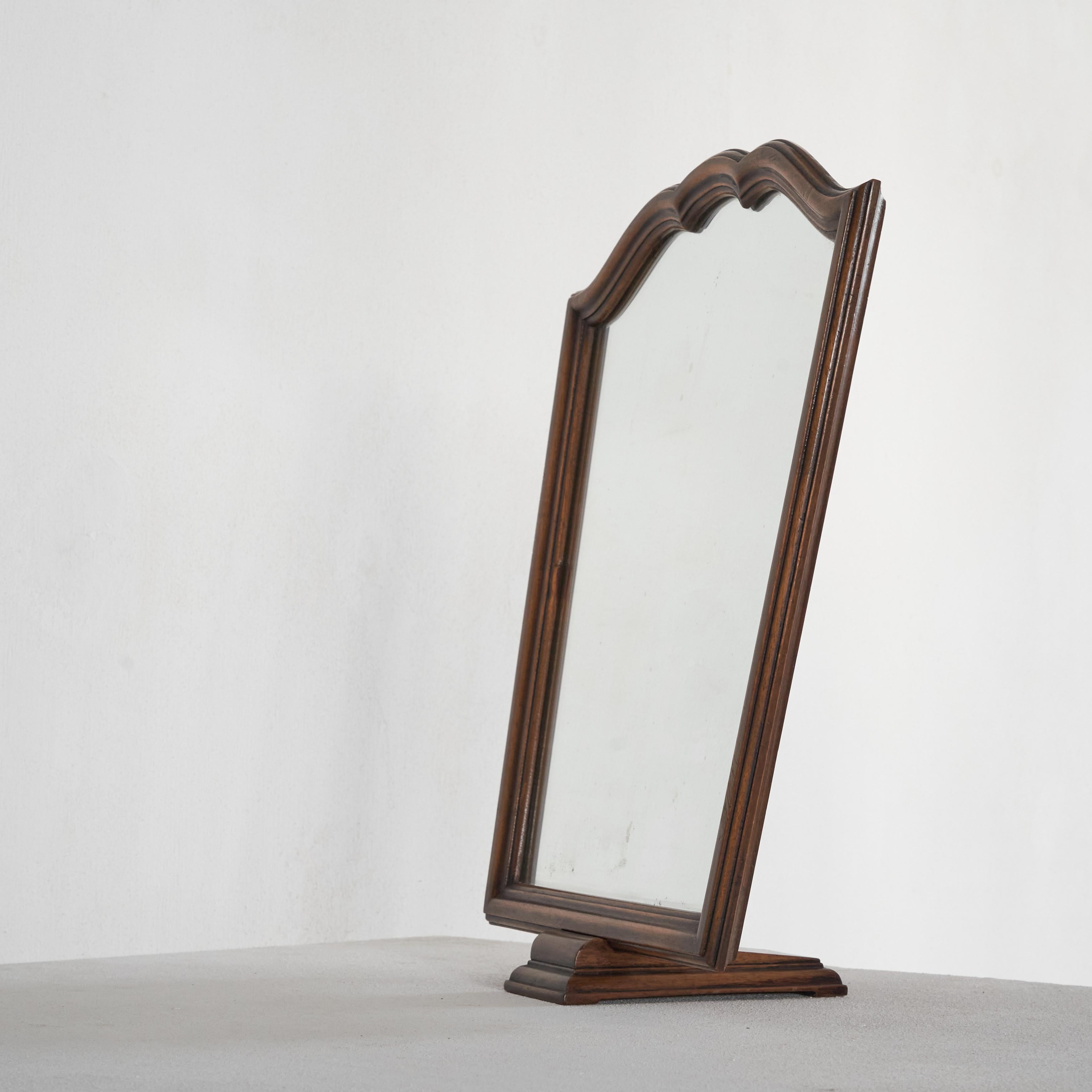 European Elegant Antique Table Mirror in Wood  For Sale
