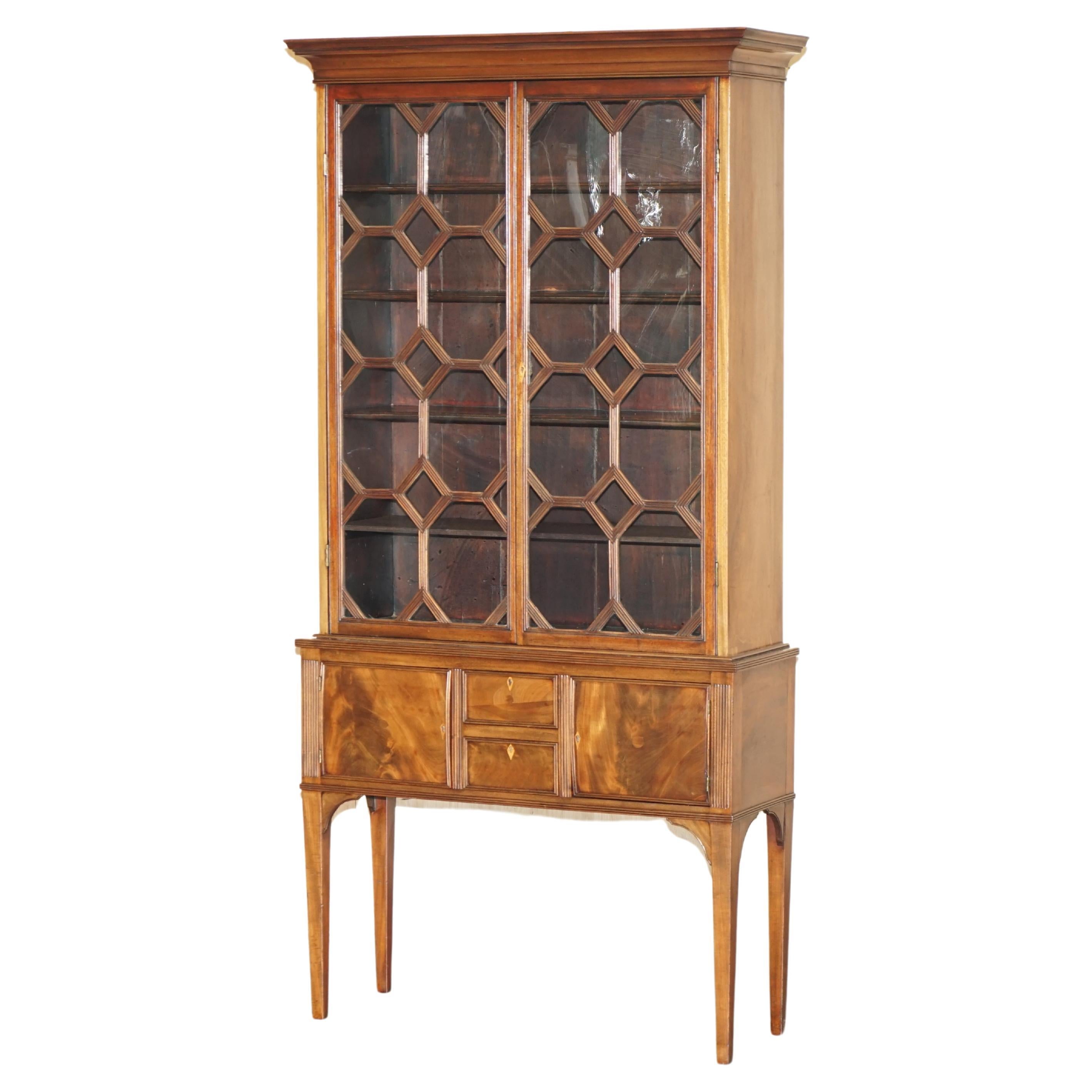 ELEGANT ANTIQUE VICTORIAN CIRCA 1870 ASTRAL GLAZED BOOKCASE WiTH LONG LEGS For Sale