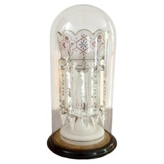 Elegant antique Victorian glass lustre & glass dome