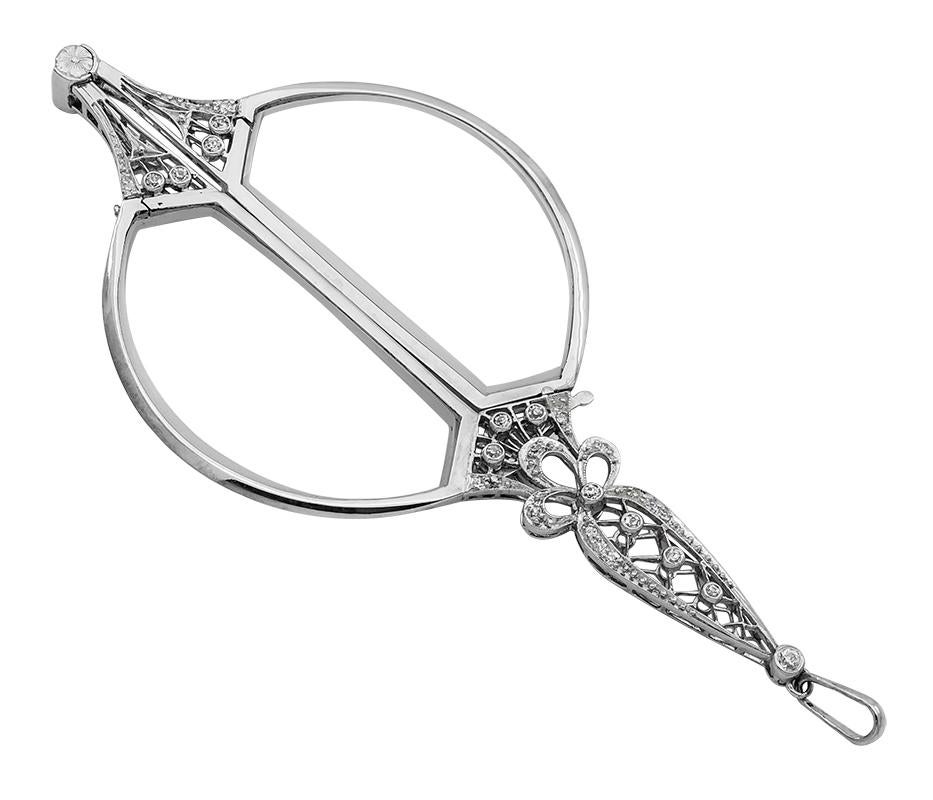 Elegant Antique White Gold and Diamond Lorgnette In Excellent Condition In New York, NY