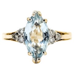 Elegant Aquamarine & Diamond Ring in 10k Yellow Gold
